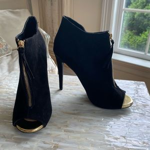 Black Zip Ankle Boots with Gold Details